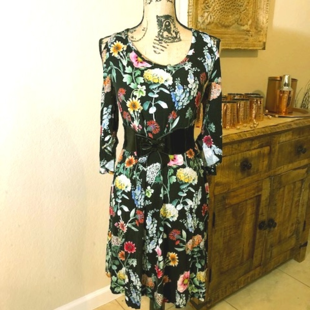 Floral Karen Kane Cold Shoulder Midi Dress